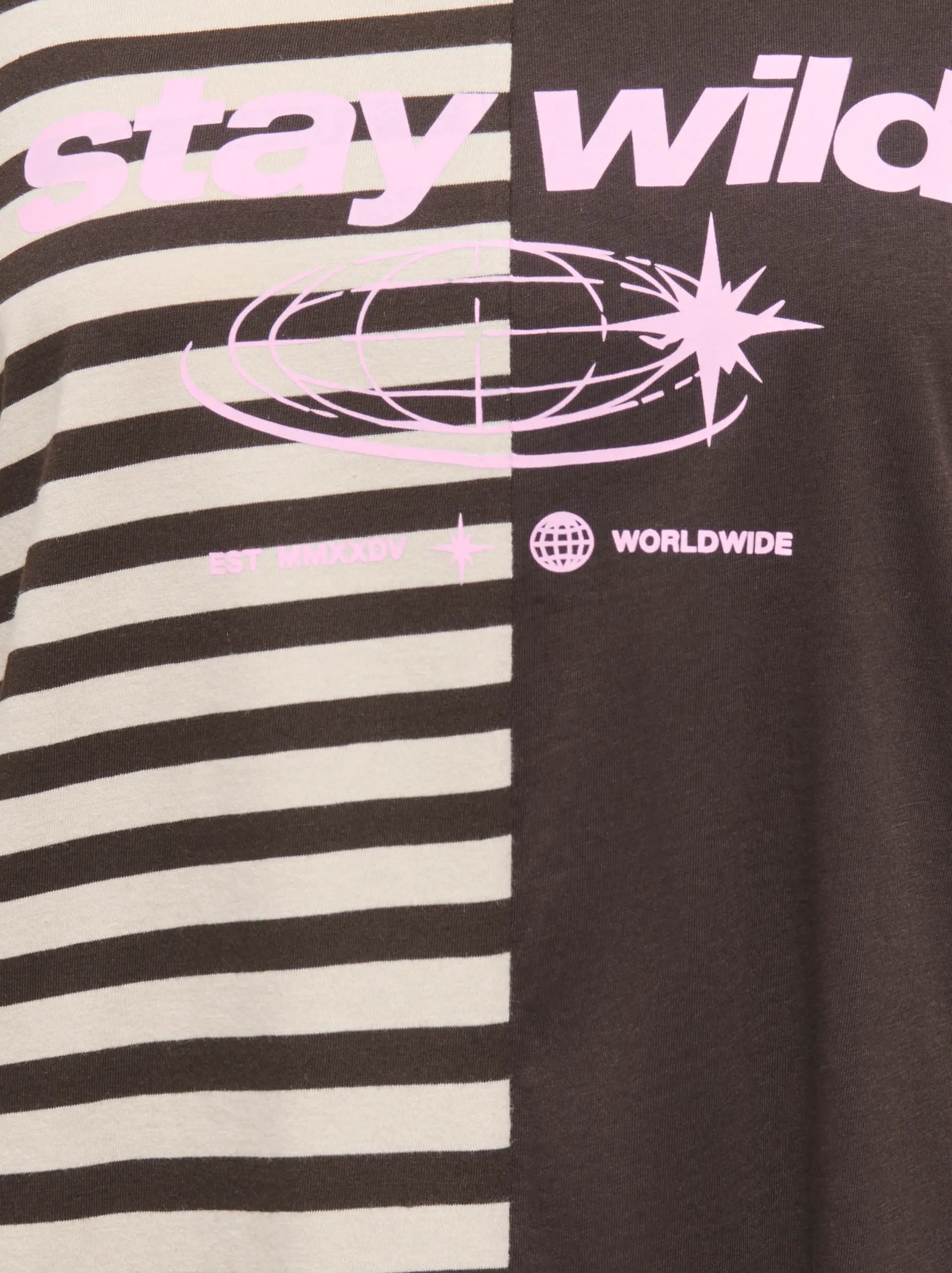 ONLY AVA L/S HALF STRIPED T-SHIRT JRS Black Coffee BIRCH STRIPES/ LIGHT PINK TEXT