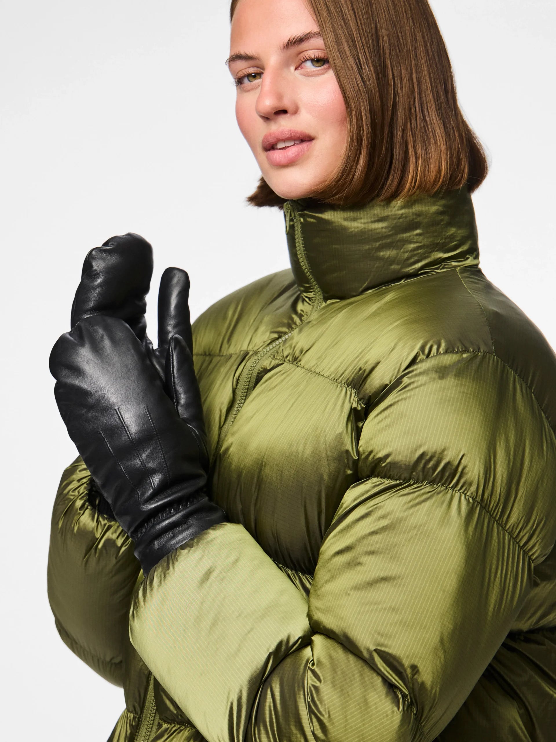 PIECES NELLIE LEATHER MITTENS NOOS