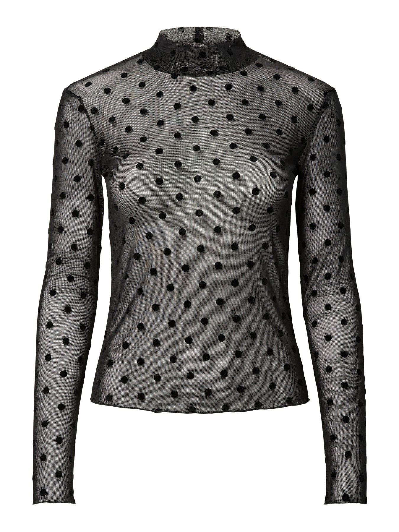 PIECES JESHI LS HIGH NECK TOP JRS BC Black Dots