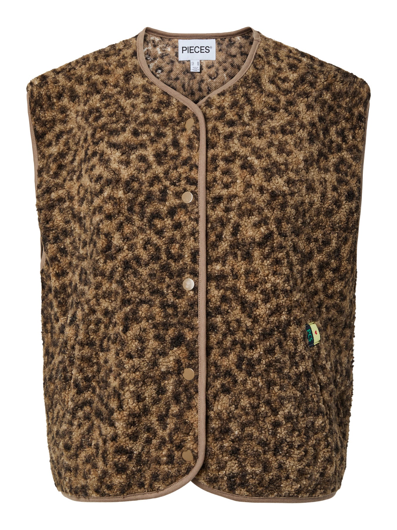 PIECES KATTY TEDDY VEST NOOS BC TANNIN LEOPARD