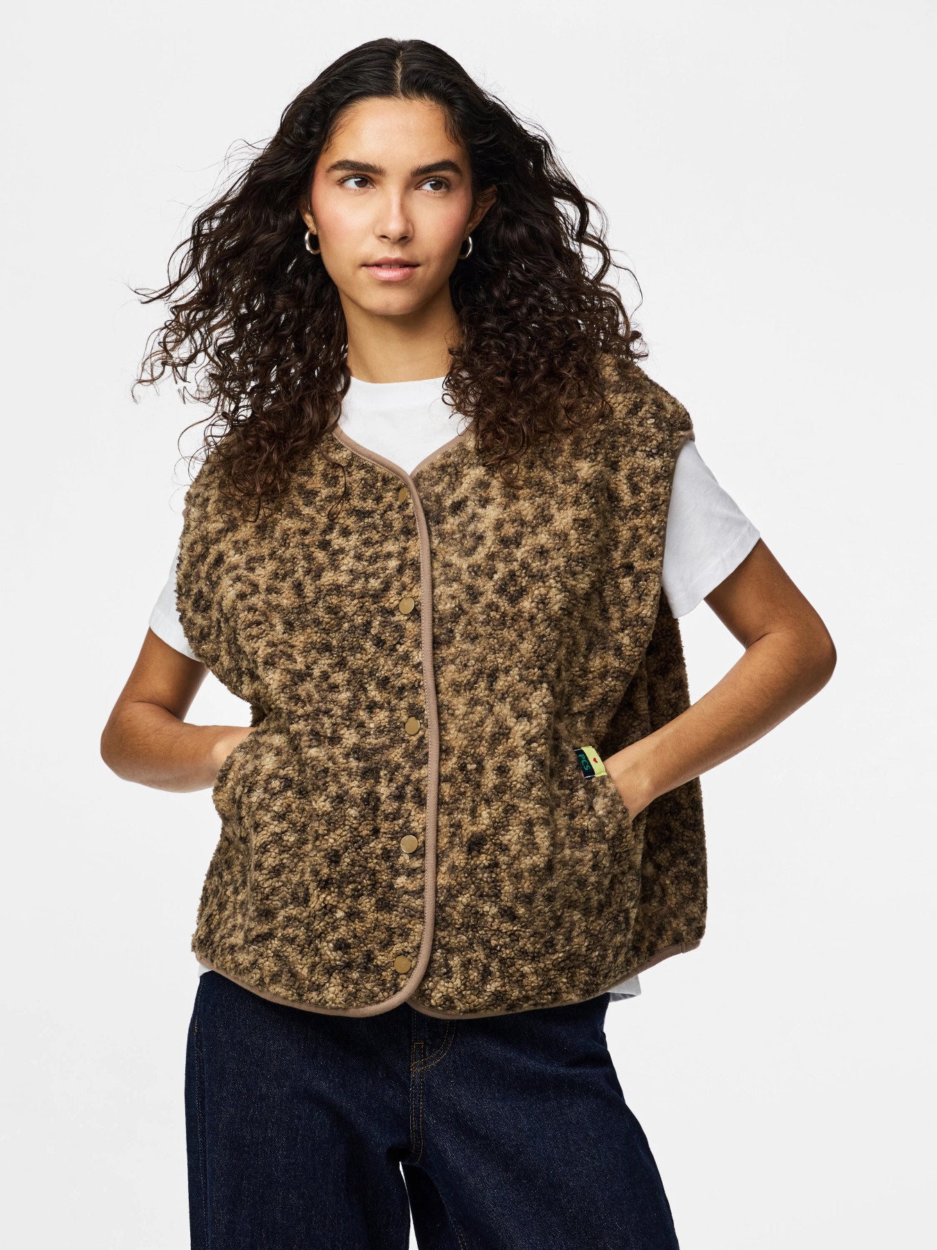 PIECES KATTY TEDDY VEST NOOS BC TANNIN LEOPARD