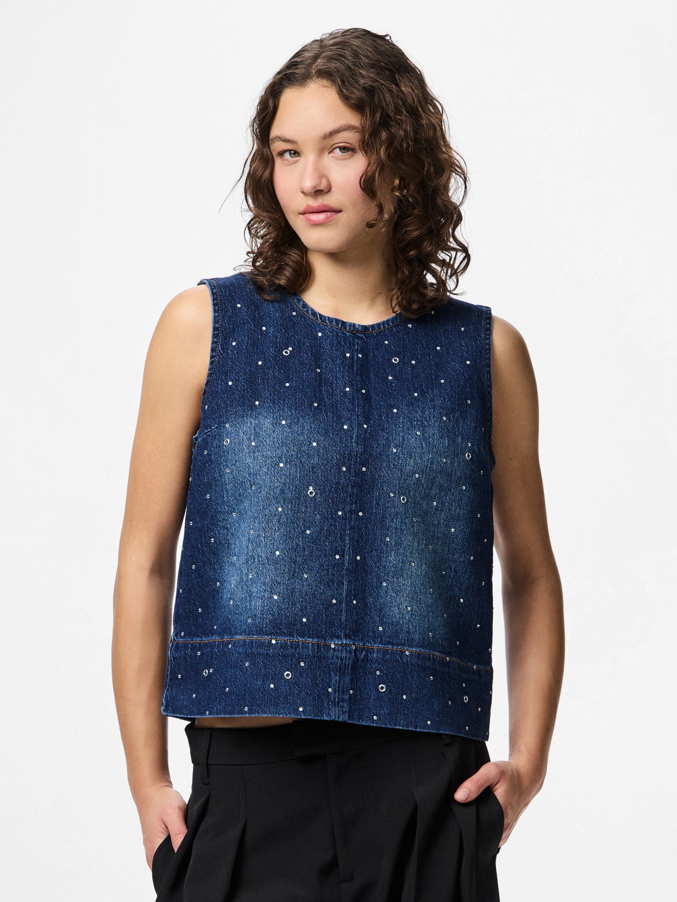 PIECES MERLE SL O-NECK DENIM TOP D2D F