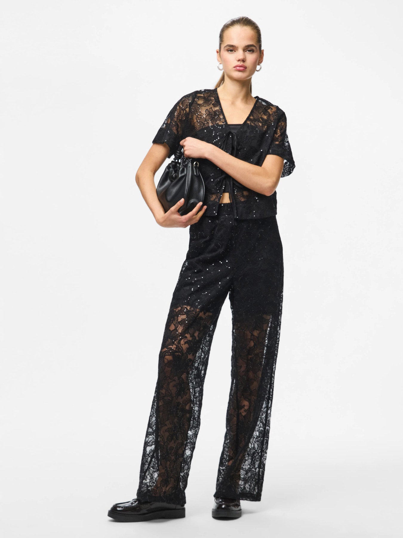 PIECES LOUISE 2/4 V-NECK TIE TOP WVN D2D