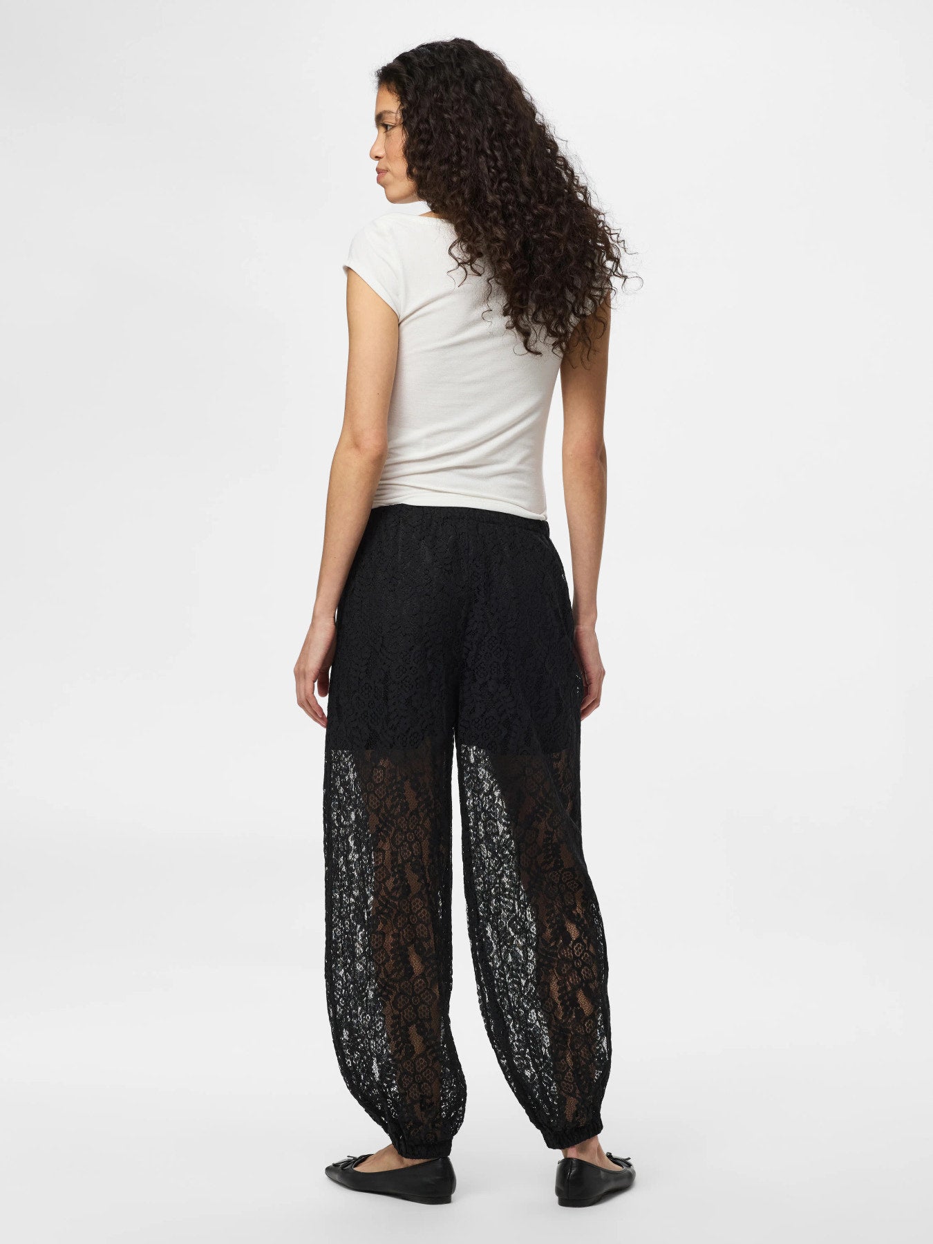 PIECES ALINE HW BALLOON LACE PANTS W BLACK