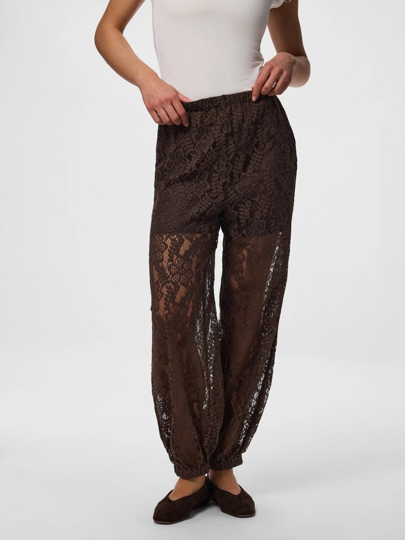 PIECES ALINE HW BALLOON LACE PANTS W BLACK