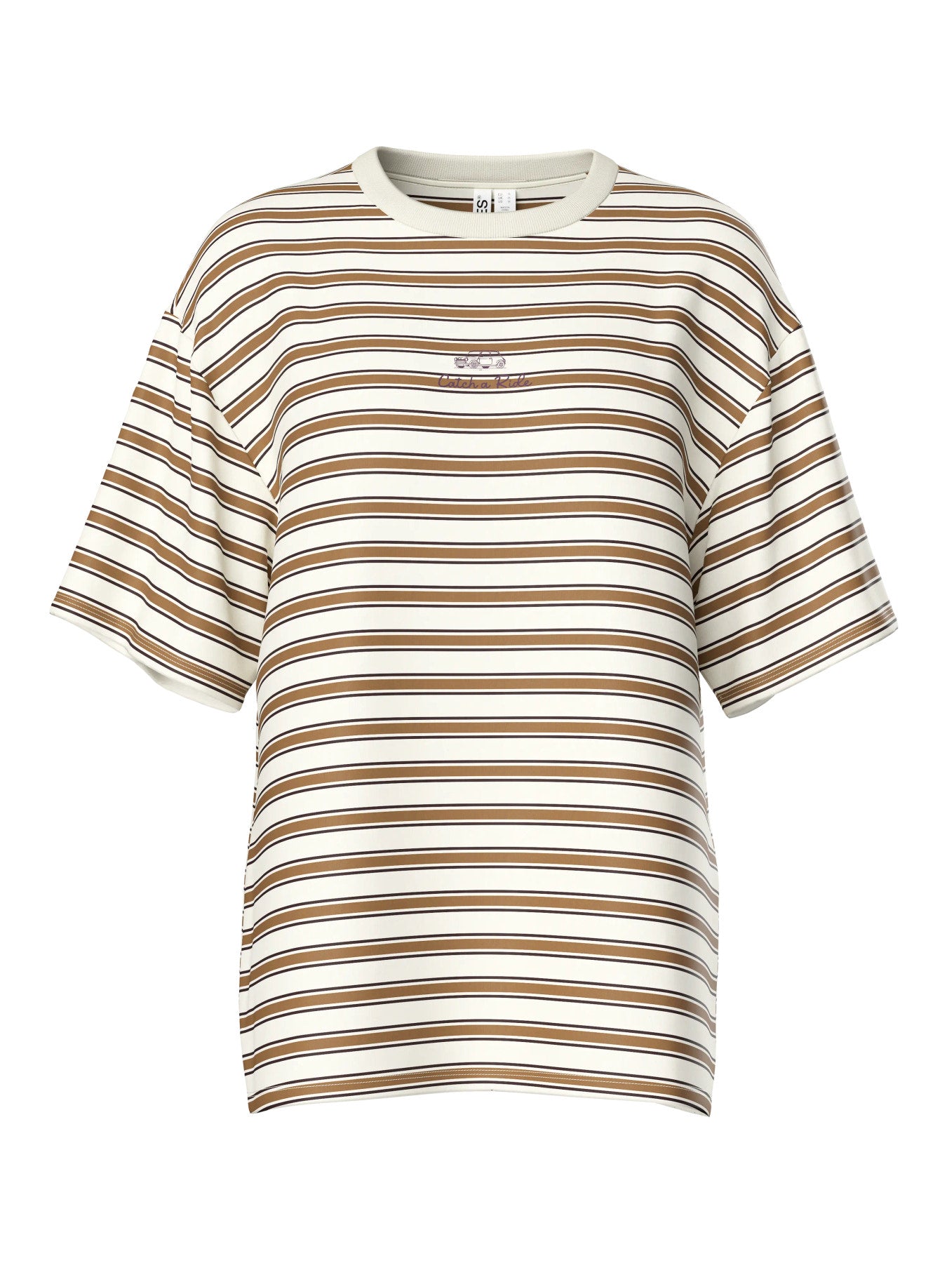 PIECES SADIE SS OVERSIZED T-SHIRT JRS Cloud Dancer Brown and Black