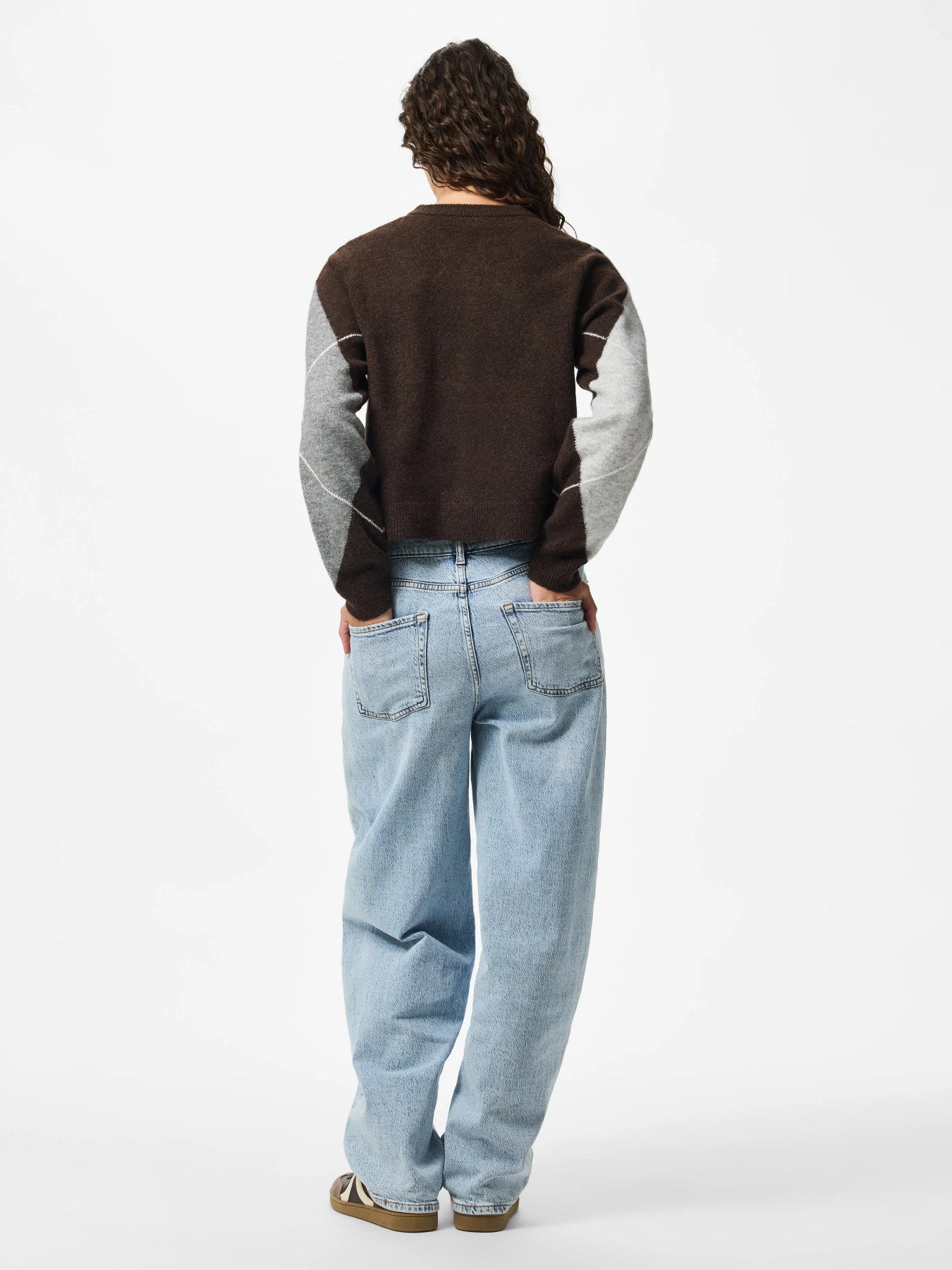 PIECES SALLY LS KNIT CHECK CARDIGAN BC Maritime Blue BIRCH/CASHMERE BLUE