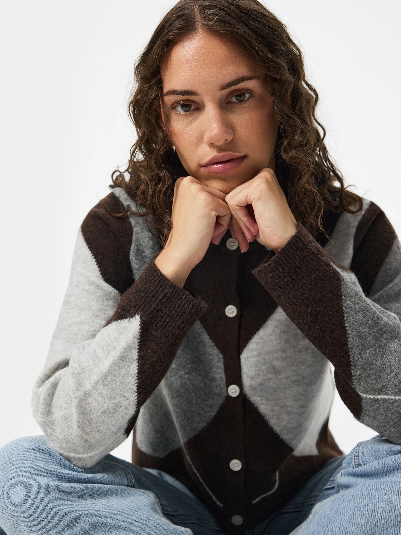 PIECES SALLY LS KNIT CHECK CARDIGAN BC Maritime Blue BIRCH/CASHMERE BLUE