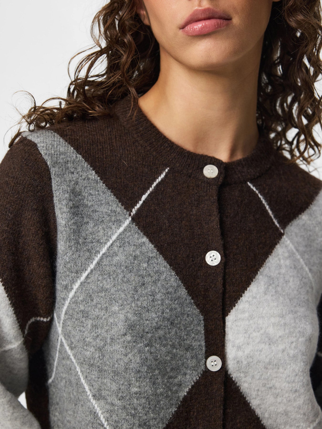 PIECES SALLY LS KNIT CHECK CARDIGAN BC Maritime Blue BIRCH/CASHMERE BLUE