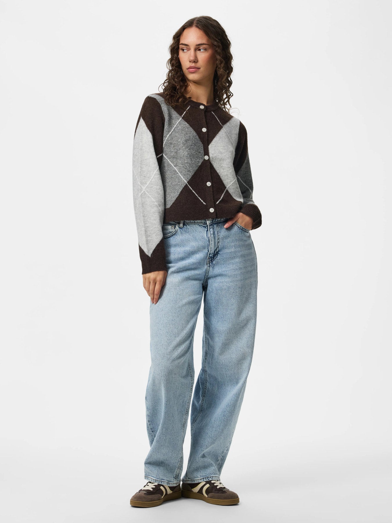 PIECES SALLY LS KNIT CHECK CARDIGAN BC Maritime Blue BIRCH/CASHMERE BLUE
