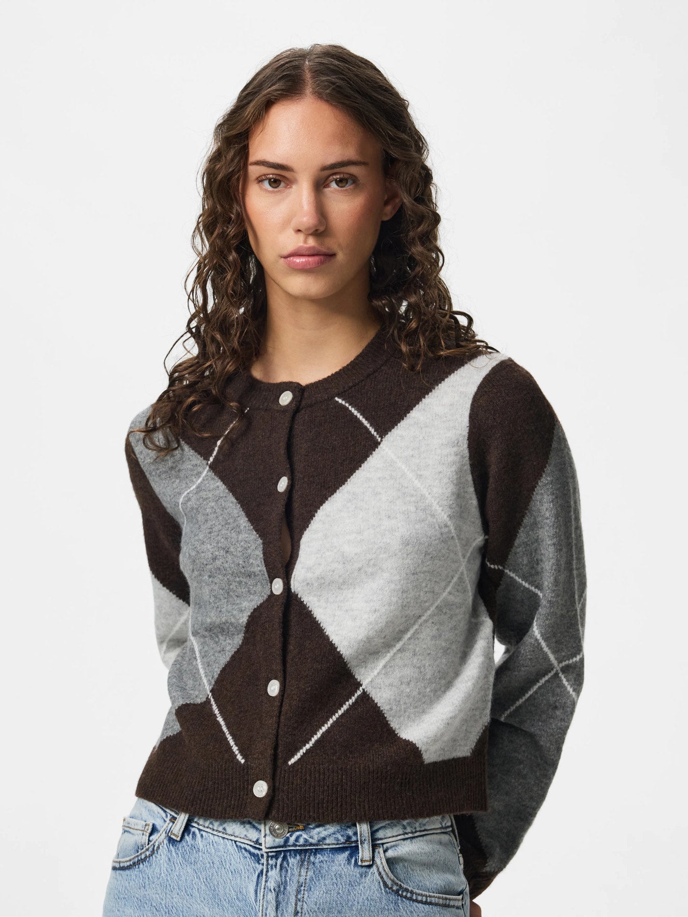 PIECES SALLY LS KNIT CHECK CARDIGAN BC Maritime Blue BIRCH/CASHMERE BLUE