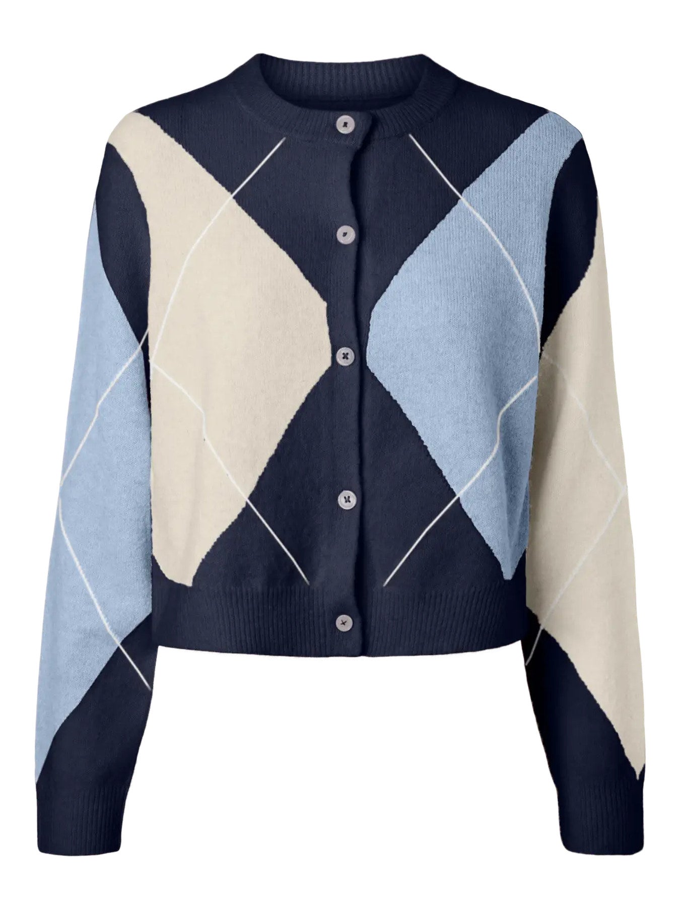 PIECES SALLY LS KNIT CHECK CARDIGAN BC Maritime Blue BIRCH/CASHMERE BLUE