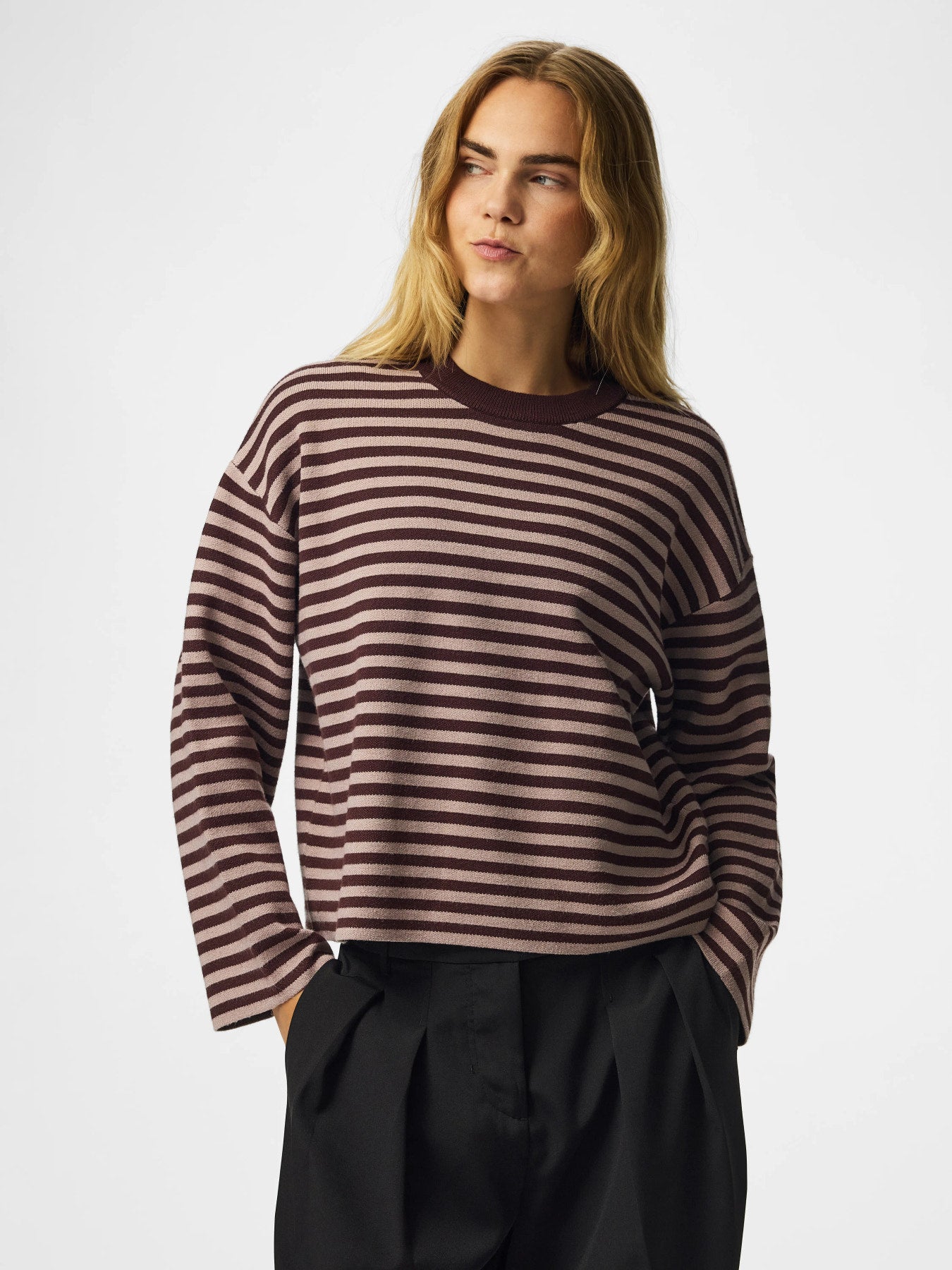 PIECES JASSY LS O-NECK KNIT NOOS BC Hot Fudge GREIGE
