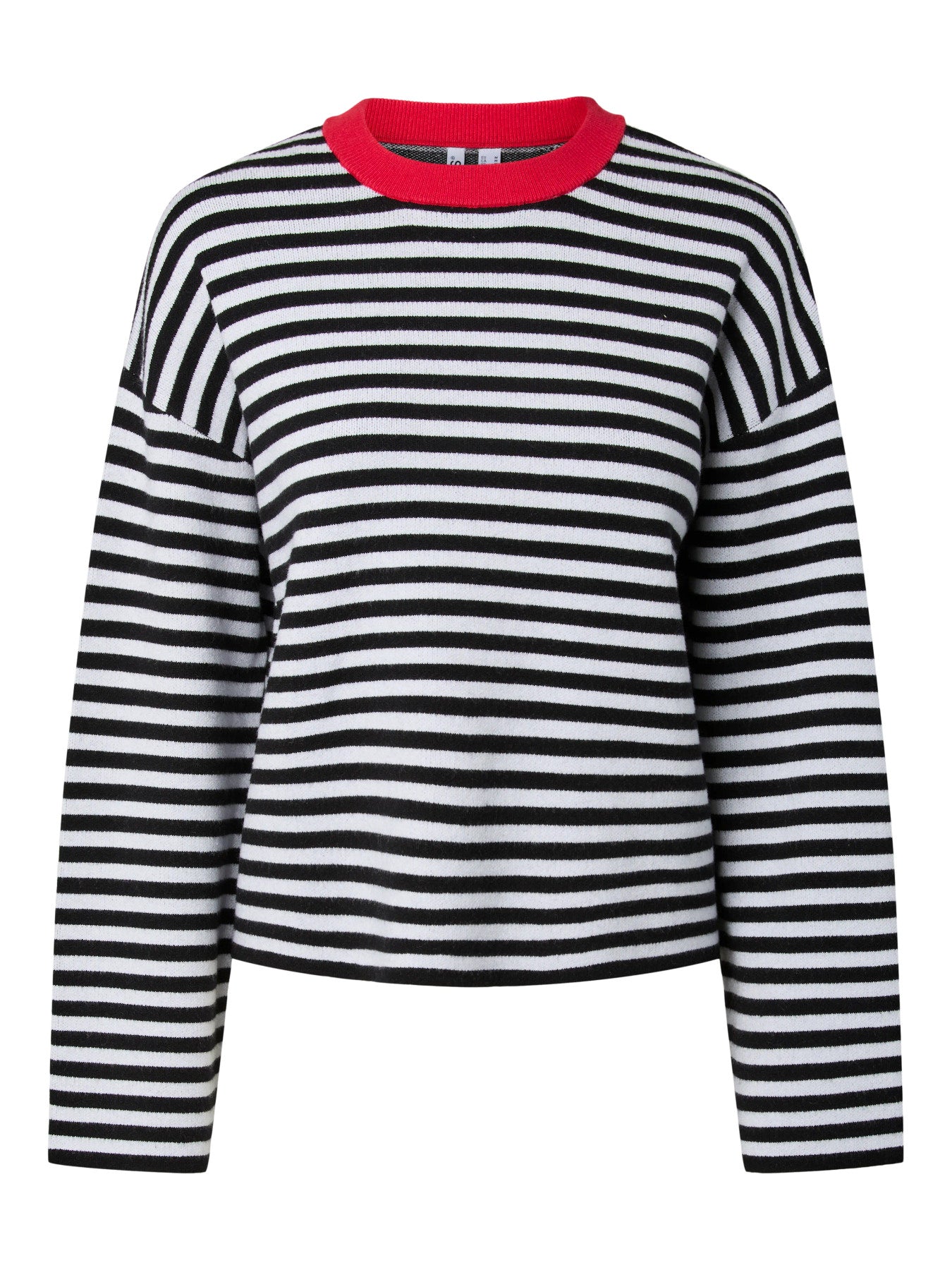PIECES JASSY LS O-NECK KNIT NOOS BC Black CLOUD DANCER + HIGH RISK RED NECK