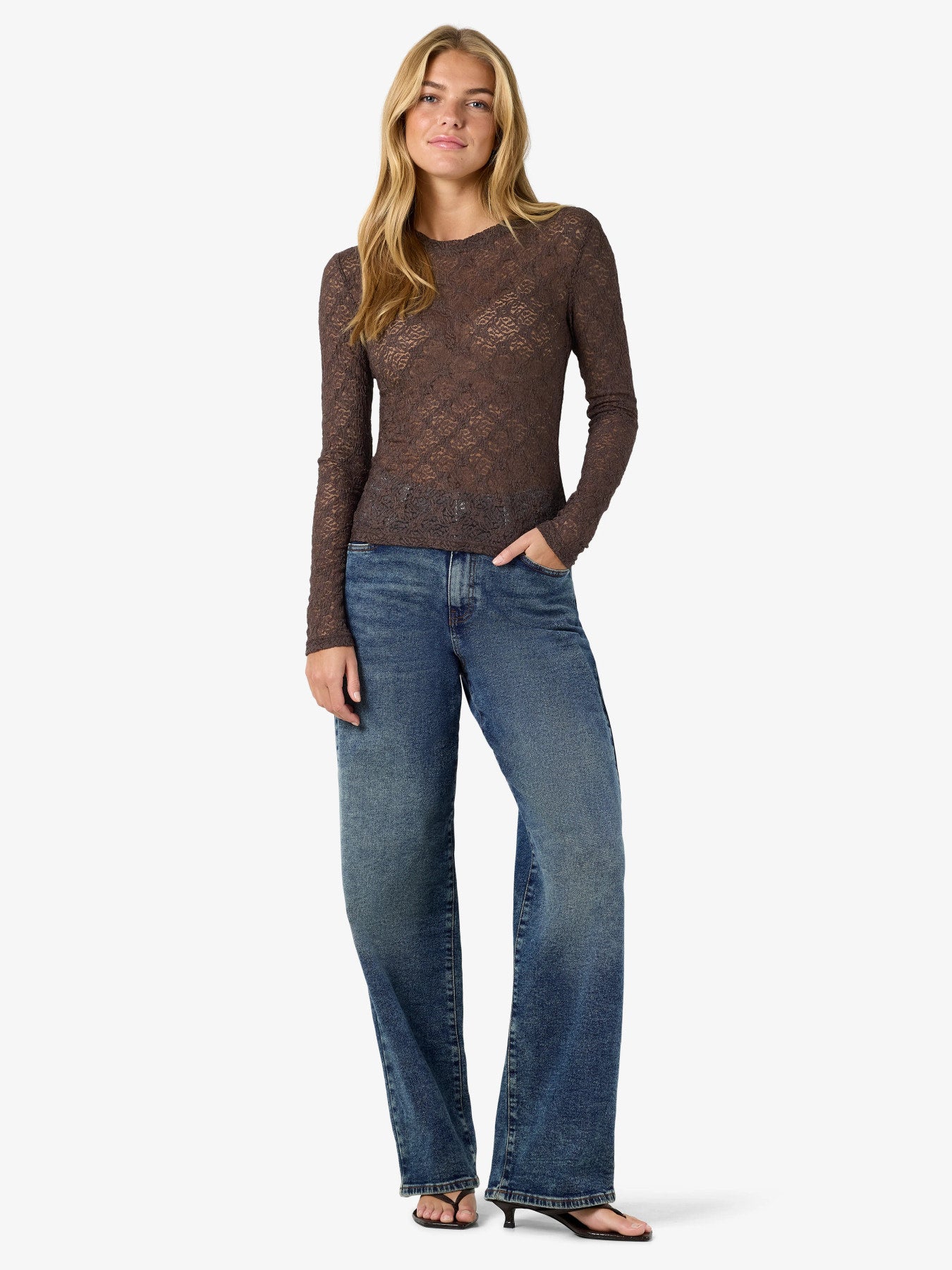 NOISY MAY JUDITH L/S LACE TOP NOOS Chocolate brown
