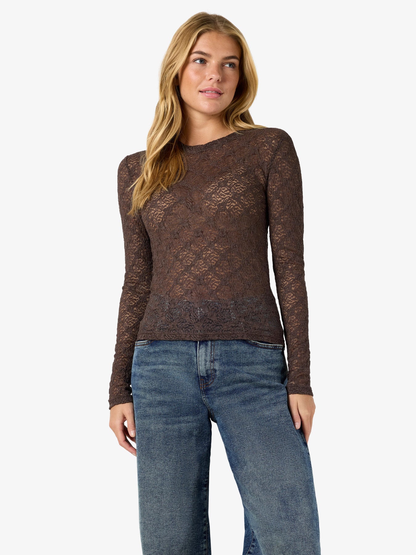 NOISY MAY JUDITH L/S LACE TOP NOOS Chocolate brown