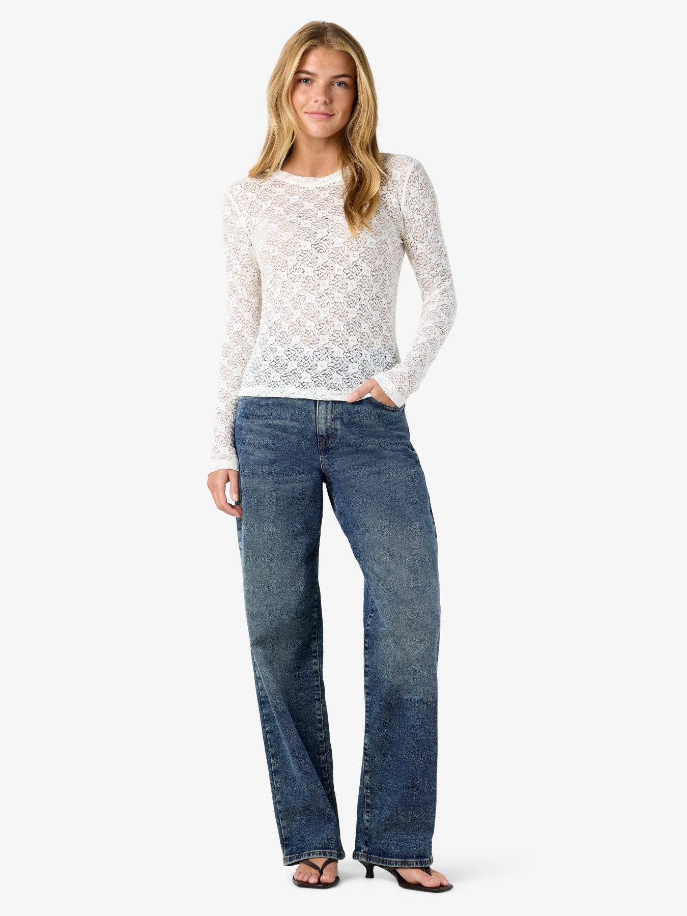 NOISY MAY JUDITH L/S LACE TOP NOOS Creme