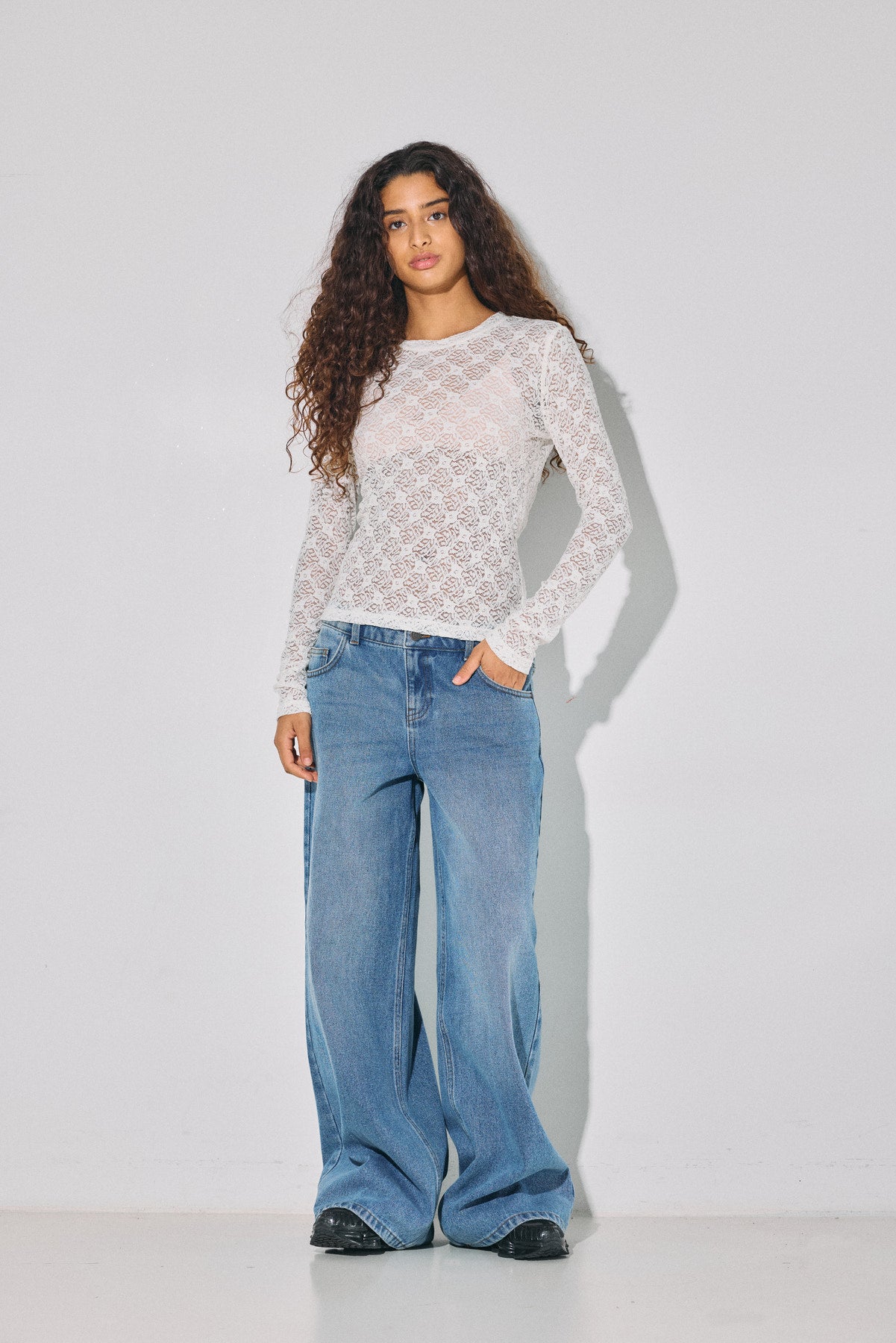 NOISY MAY JUDITH L/S LACE TOP NOOS Creme