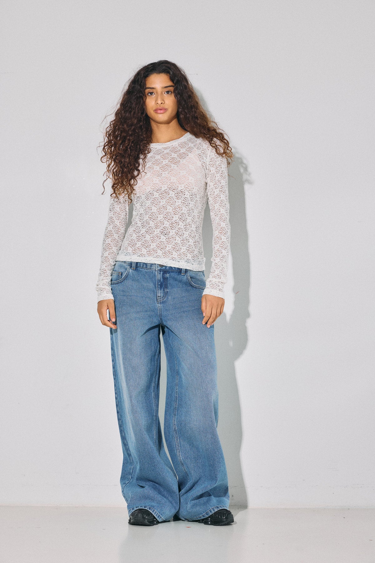 NOISY MAY JUDITH L/S LACE TOP NOOS Creme