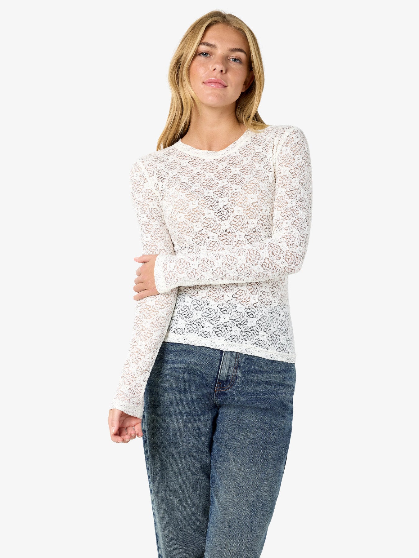 NOISY MAY JUDITH L/S LACE TOP NOOS Creme