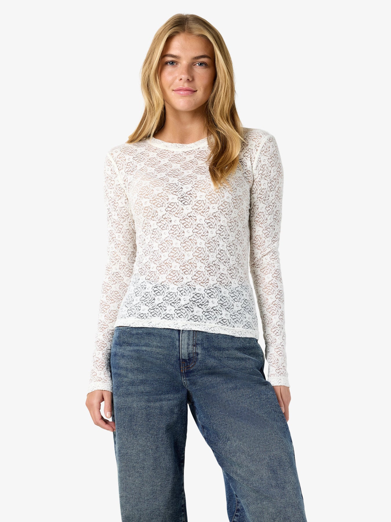 NOISY MAY JUDITH L/S LACE TOP NOOS Creme