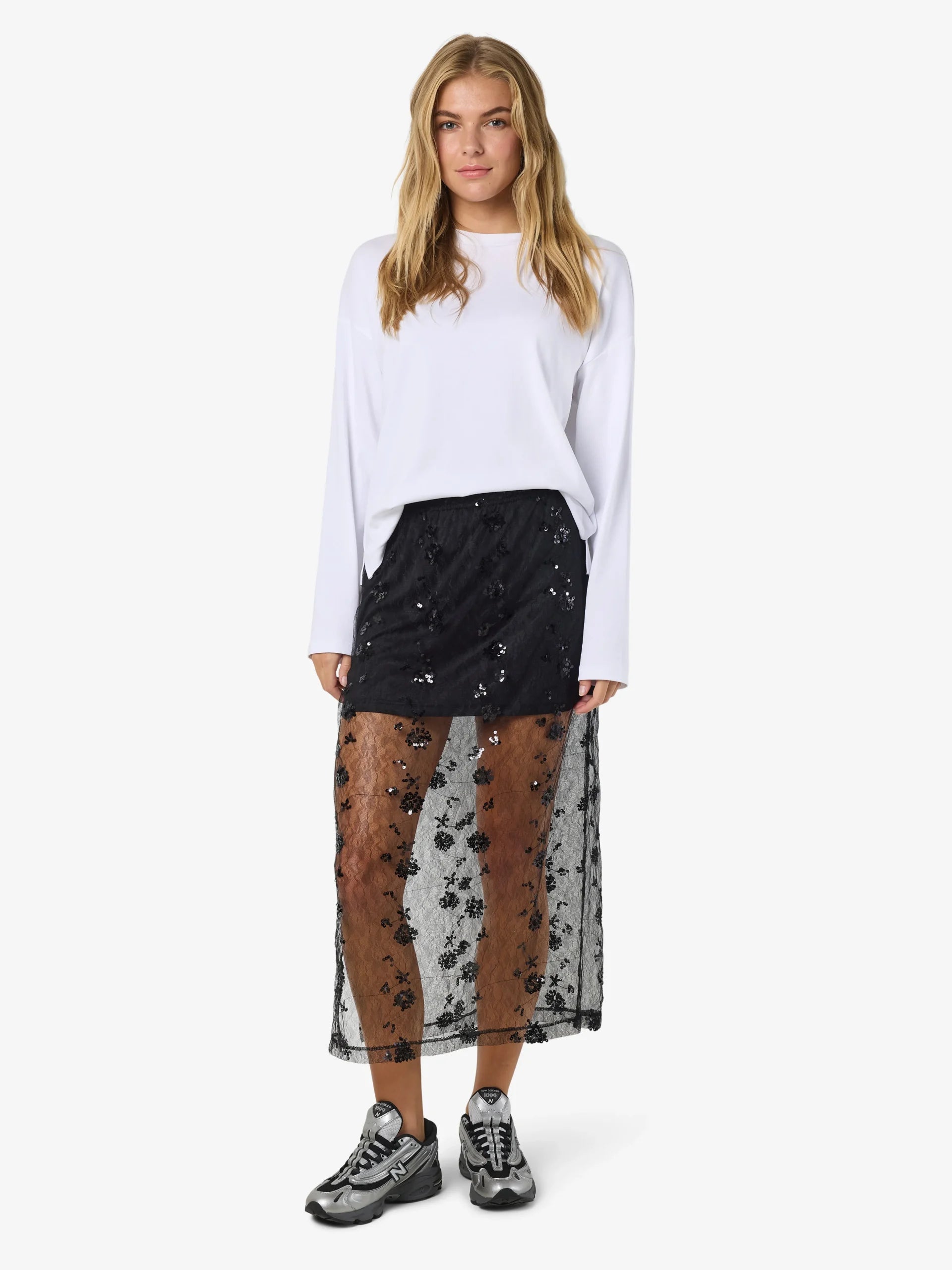 NOISY MAY ZIGGA N/W MESH SEQUIN MIDI SKIRT