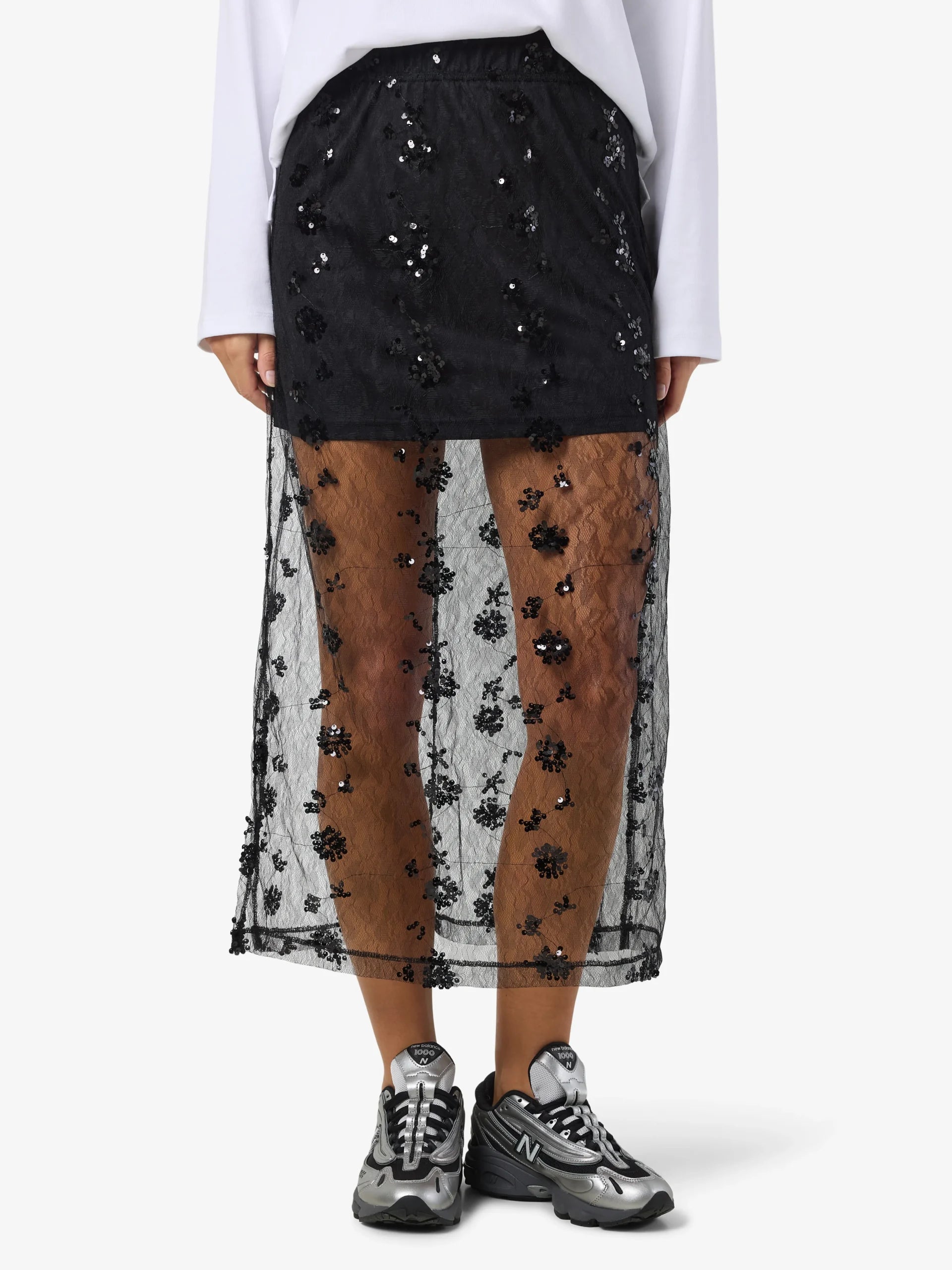 NOISY MAY ZIGGA N/W MESH SEQUIN MIDI SKIRT