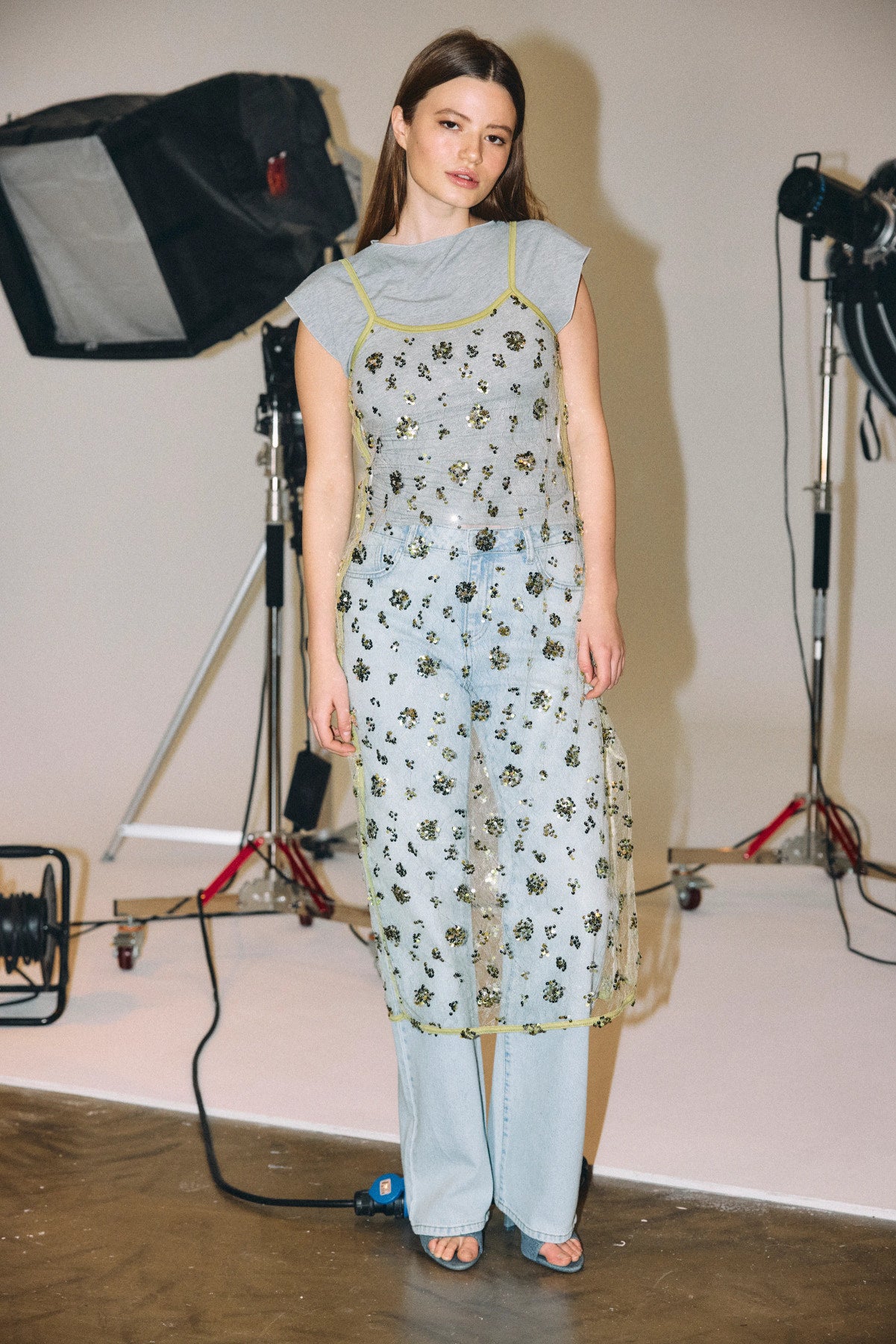 NOISY MAY ZIGGA S/L SEQUIN MESH DRESS Daiquiri Green