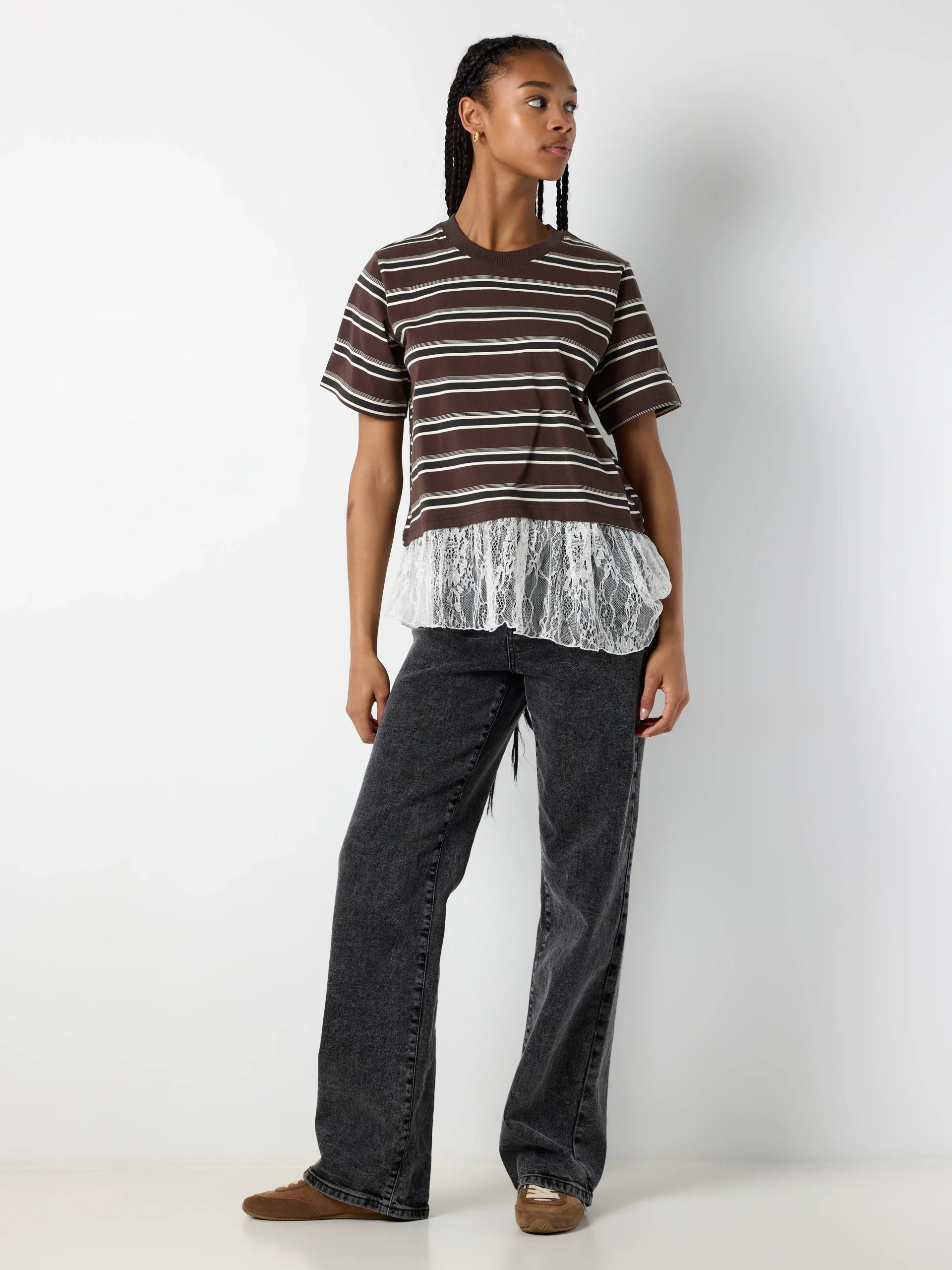 NOISY MAY EMBER SS STRIPE LACE TOP
