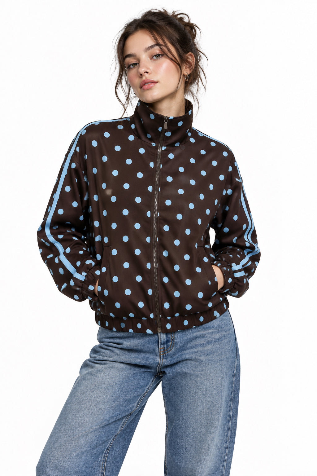 ONLY DOTIER ZIP JACKET PNT Coffee Bean CASHMER BLUE DOTS + PANELS