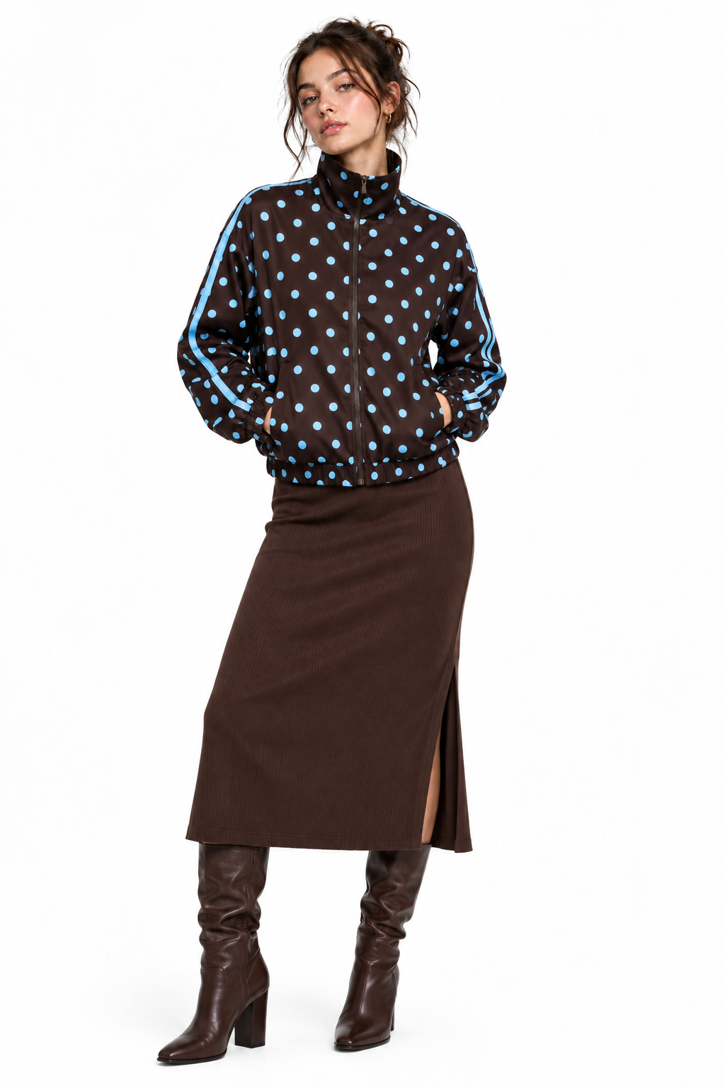 ONLY DOTIER ZIP JACKET PNT Coffee Bean CASHMER BLUE DOTS + PANELS