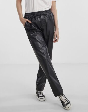 PCSelma HW PU taperede pant - Black