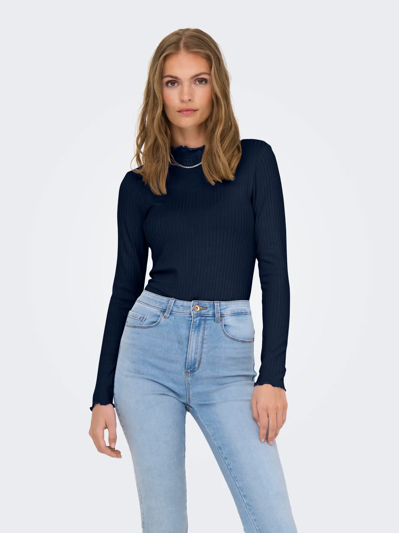 JDY FRANSISKA L/S HI-NCK TOP JR NOOS NAVY - Billede 2