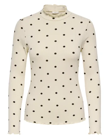 JDY FRANSISKA LIFE L/S HI-NCK AOP TOP JRS CREME CHOCOLATE DOTS