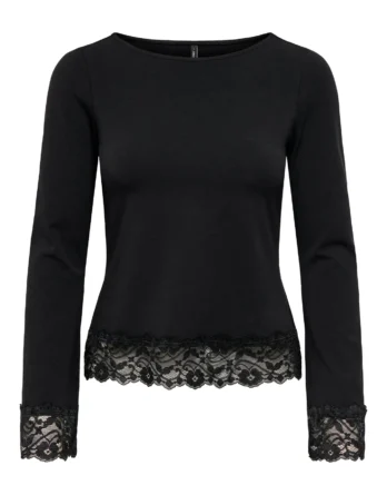 ONLY LIVE LOVE L/S O-NECK LACE TOP CS JRS BRUN