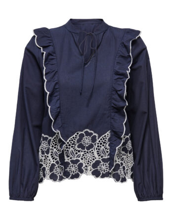 JDY HOLLY L/S EMB TOP WVN EXP BLÅ