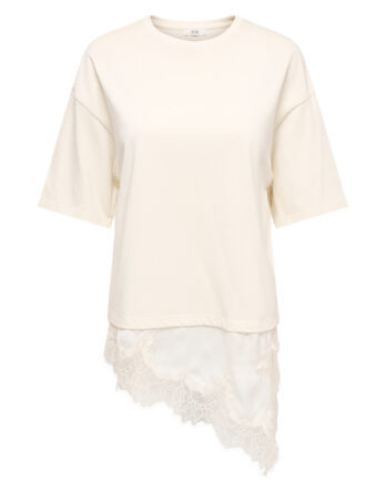 JDY ALMA 2/4 LACE DETAIL T-SHIRT JRS EXP WHITE