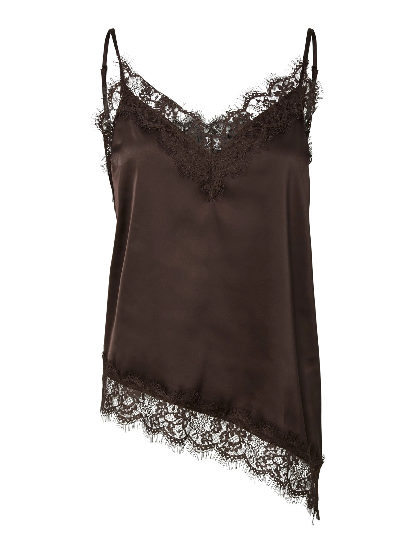 PIECES NOMI STRAP SATIN LACE TOP BRUN