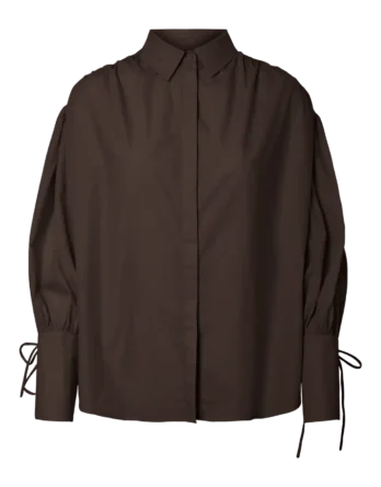 PIECES ANNI LS PLEATED DETAIL SHIRT BRUN