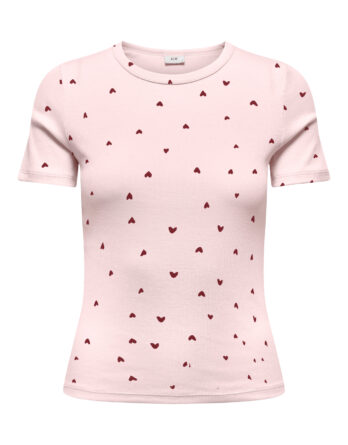 JDY LUCKY S/S O NECK TOP JRS NOOS RHUBARB HEARTS