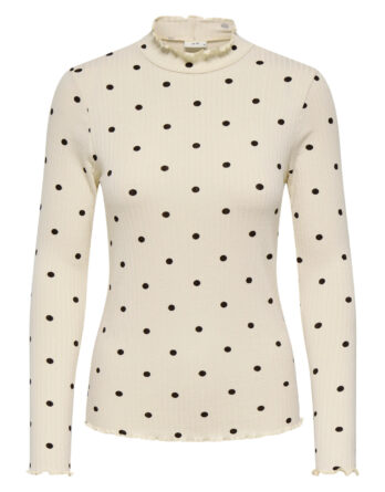 JDY FRANSISKA  L/S HI-NCK AOP TOP JRS BEIGE MED PRIKKER