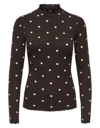 JDY FRANSISKA  L/S HI-NCK AOP TOP JRS BRUN MED PRIKKER