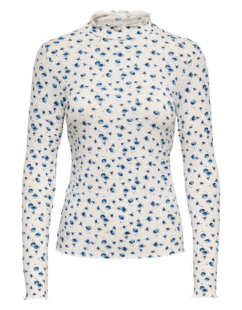 JDY FRANSISKA  L/S HI-NCK AOP TOP JRS BLUE FLOWERS