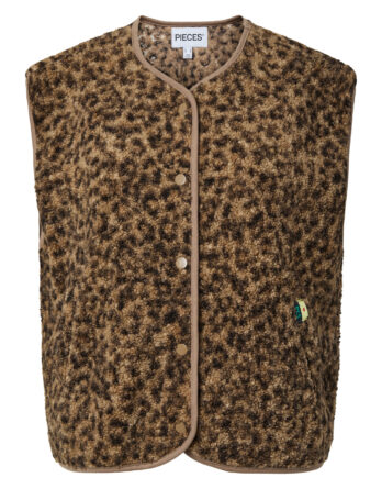 PIECES KATTY TEDDY VEST NOOS BC TANNIN LEOPARD