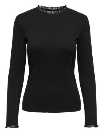 ONLY LESLIE L/S LACE MIX TOP JRS BLACK