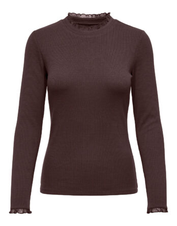 ONLY LESLIE L/S LACE MIX TOP JRS COFFEE BEAN