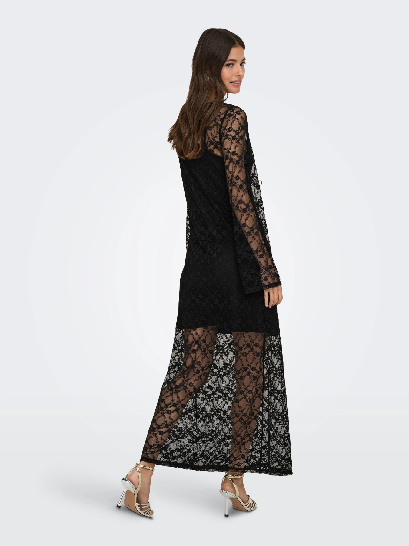 JDY SILVIA L/S LACE MAXI DRESS JRS BLACK - Billede 3