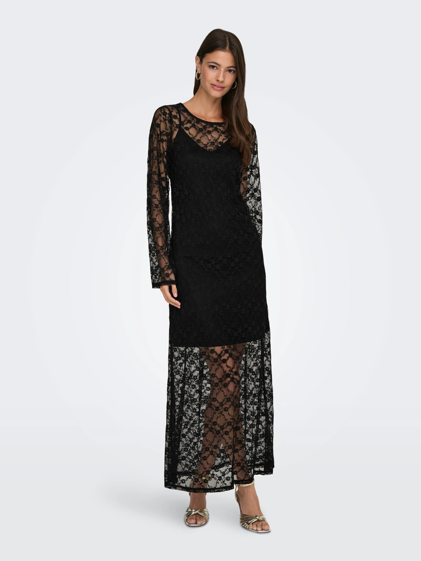 JDY SILVIA L/S LACE MAXI DRESS JRS BLACK - Billede 6