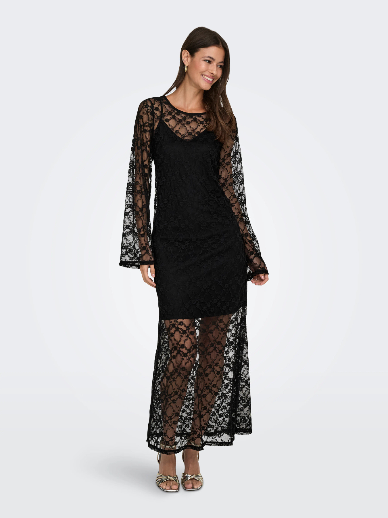 JDY SILVIA L/S LACE MAXI DRESS JRS BLACK - Billede 7