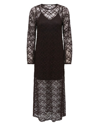 JDY SILVIA L/S LACE MAXI DRESS JRS MULCH